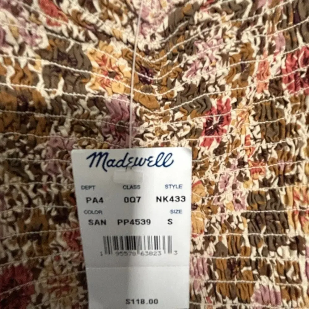 NEW Madewell Tucker Tie Strap Lucie Mini Dress Beige Floral XS Bloomcore Scandi